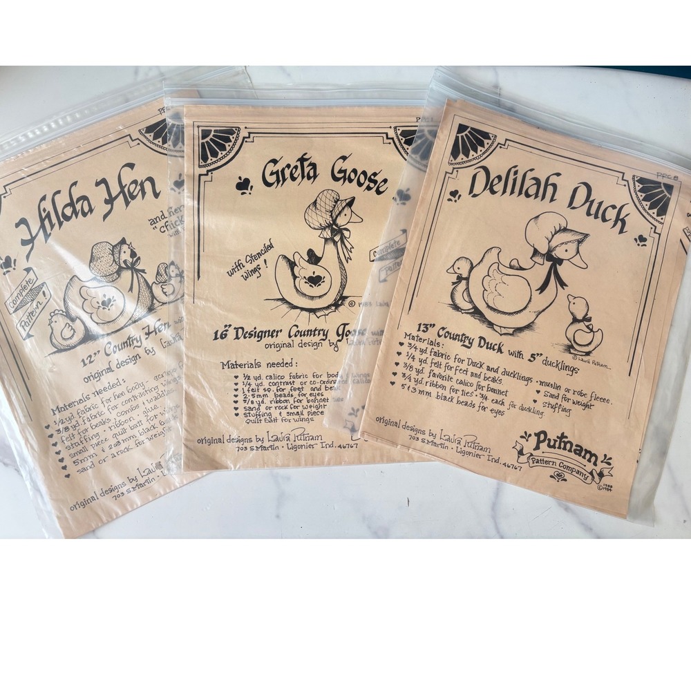 Vintage Putnam Pattern Co Laura Putnam Country Goose Duck Hen Sewing Patterns